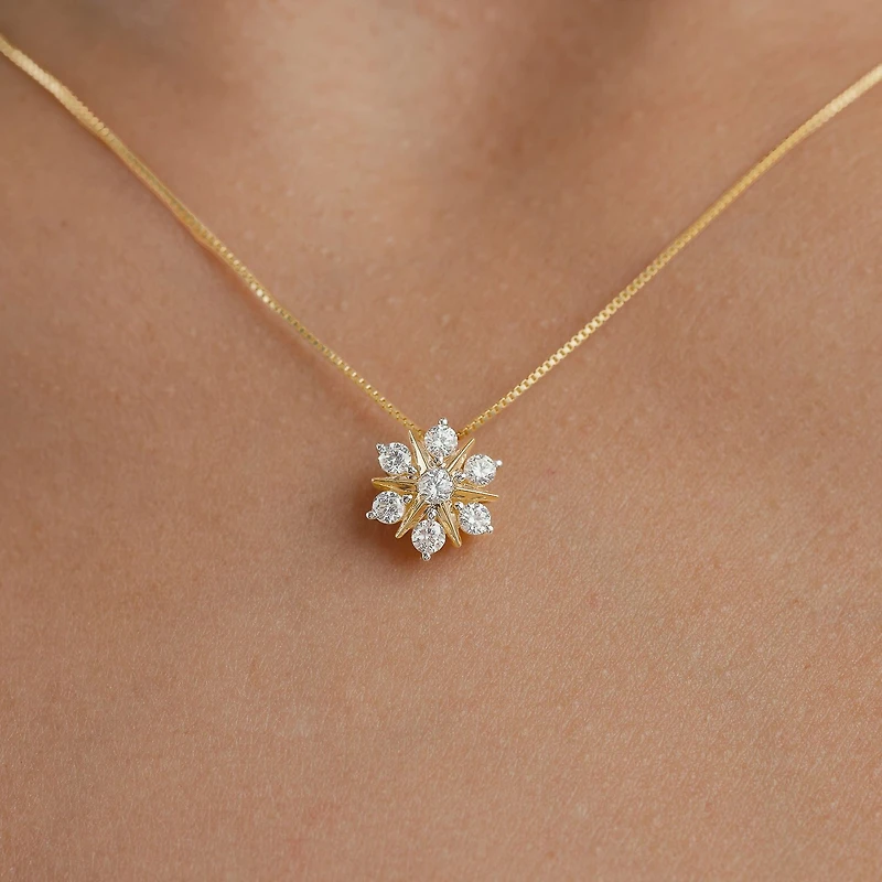 (G/Si2) Womens 1/2 CT. T.W. Lab Grown White Diamond 10K Gold Sunburst 18 Inch Pendant Necklace