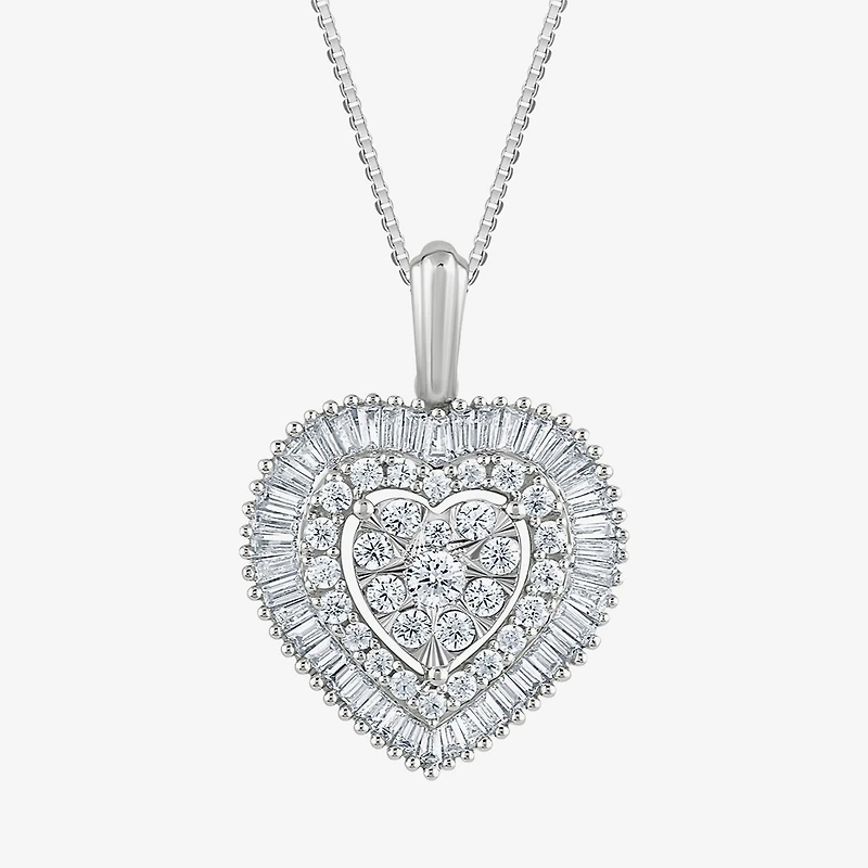 Diamond Blossom (G / Si2) Womens 1 CT. T.W. Lab Grown White 10K Gold Heart 18 Inch Pendant Necklace