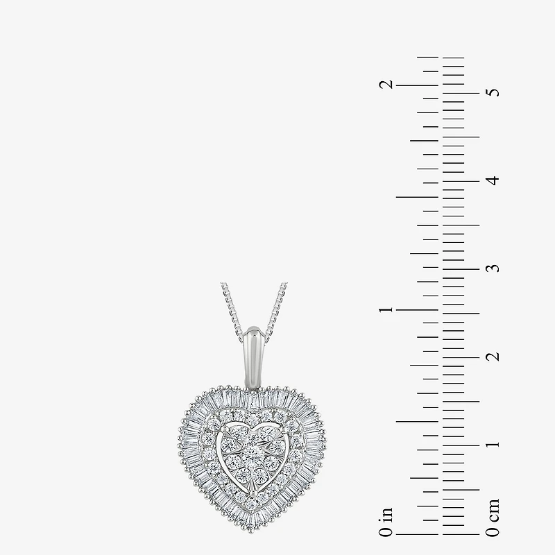 Diamond Blossom (G / Si2) Womens 1 CT. T.W. Lab Grown White 10K Gold Heart 18 Inch Pendant Necklace