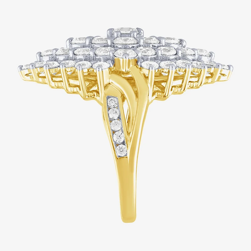 (G/ Si2) Womens 4 CT. T.W. Lab Grown White Diamond 10K Gold Marquise Cocktail Ring