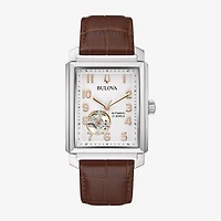 Bulova Classic Mens Automatic Brown Leather Strap Watch 96a268