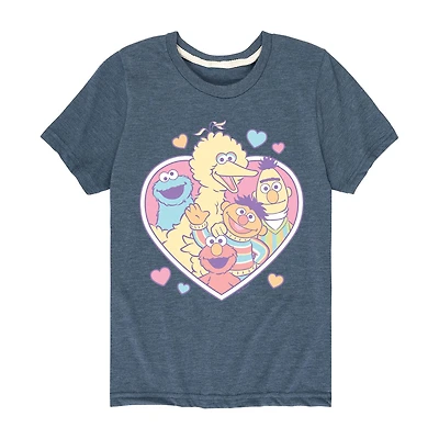 Big Kid Girls Round Neck Short Sleeve Classic Fit Sesame Street Graphic T-Shirt