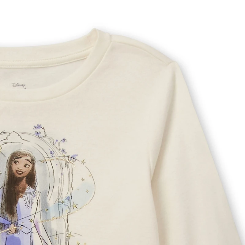 Disney Collection Little & Big Kid Girls Crew Neck Long Sleeve Regular Fit Wish Graphic T-Shirt