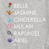 Disney Collection Little & Big Kid Girls Crew Neck Short Sleeve Regular Fit Ariel Belle Cinderella Graphic T-Shirt