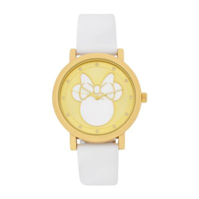 Disney Minnie Mouse Womens White Strap Watch Mn1621jc