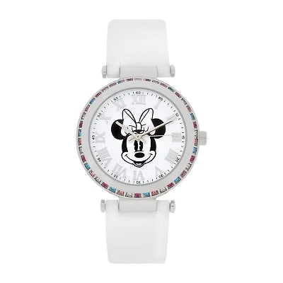 Disney Minnie Mouse Womens White Strap Watch Mn1707jc