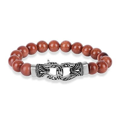 Mens Stainless Steel Gold-toned Beaded Bracelet