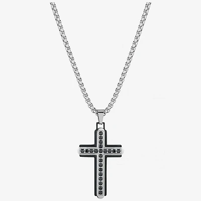 J.P. Army Men's Jewelry Cubic Zirconia Stainless Steel 24 Inch Cable Cross Pendant Necklace