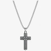 J.P. Army Men's Jewelry Cubic Zirconia Stainless Steel 24 Inch Cable Cross Pendant Necklace