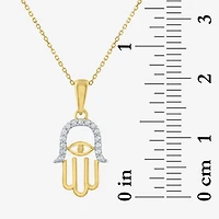 Womens Diamond Accent Natural White Diamond 10K Gold Hamsa 18 Inch Pendant Necklace