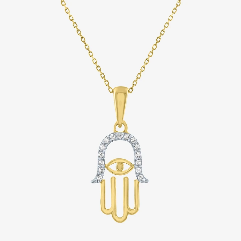 Womens Diamond Accent Natural White Diamond 10K Gold Hamsa 18 Inch Pendant Necklace