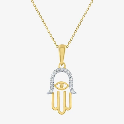 Womens Diamond Accent Natural White Diamond 10K Gold Hamsa 18 Inch Pendant Necklace