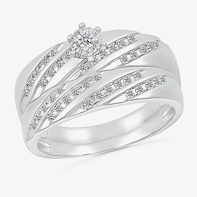 6.7mm Unisex Adult 1/2 CT. T.W. Natural White Diamond 10K Gold Round Side Stone Wedding Ring Set