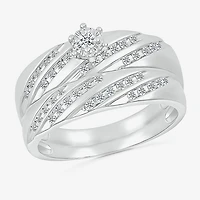 6.7mm Unisex Adult 1/2 CT. T.W. Natural White Diamond 10K Gold Round Side Stone Wedding Ring Set