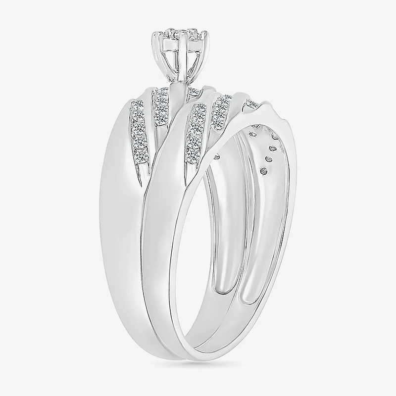 6.7mm Unisex Adult 1/2 CT. T.W. Natural White Diamond 10K Gold Round Side Stone Wedding Ring Set