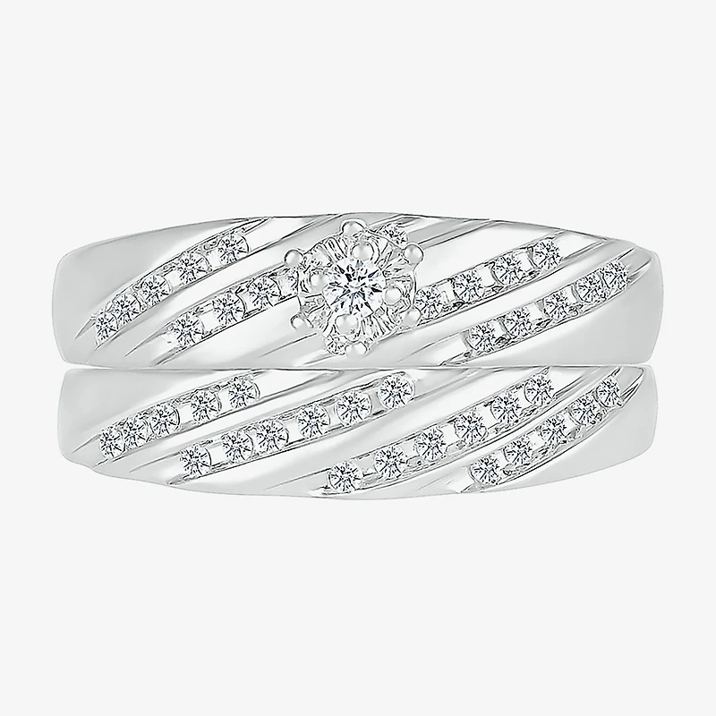 6.7mm Unisex Adult 1/2 CT. T.W. Natural White Diamond 10K Gold Round Side Stone Wedding Ring Set