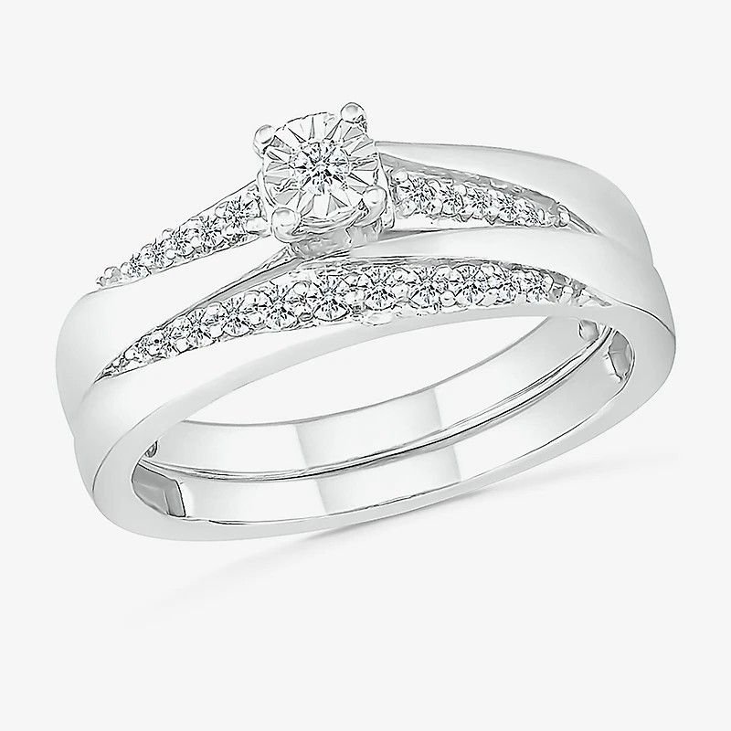 5.20mm Unisex Adult 1/ CT. T.W. Natural White Diamond 10K Gold Round Side Stone Wedding Ring Set