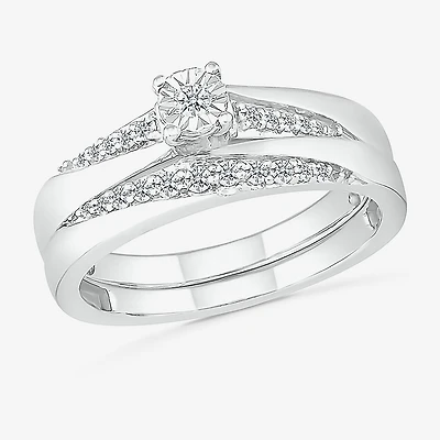 5.20mm Unisex Adult 1/ CT. T.W. Natural White Diamond 10K Gold Round Side Stone Wedding Ring Set