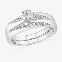 5.20mm Unisex Adult 1/ CT. T.W. Natural White Diamond 10K Gold Round Side Stone Wedding Ring Set