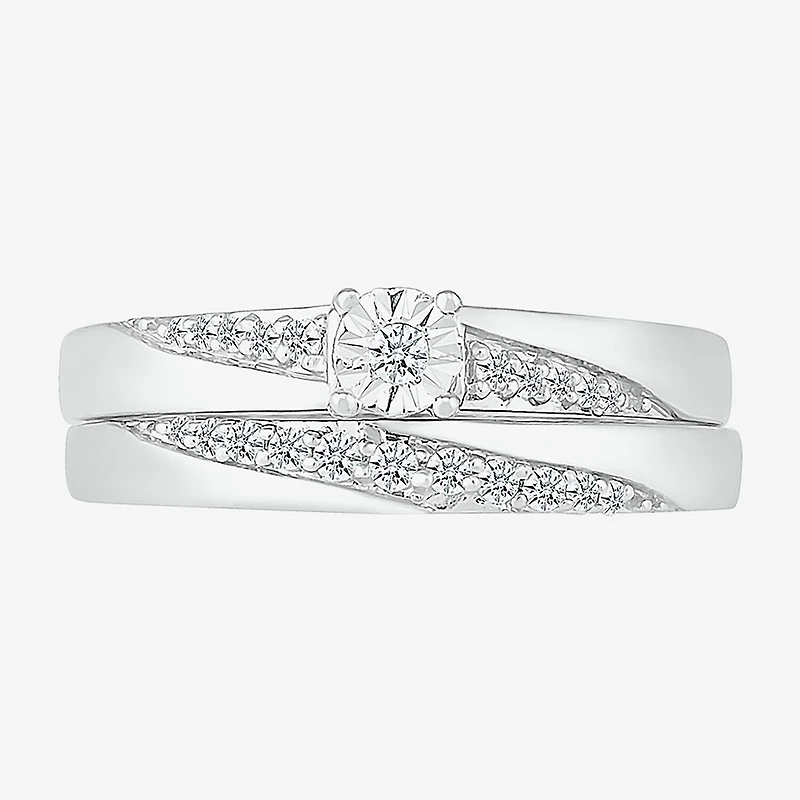 5.20mm Unisex Adult 1/ CT. T.W. Natural White Diamond 10K Gold Round Side Stone Wedding Ring Set
