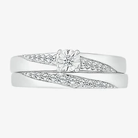 5.20mm Unisex Adult 1/ CT. T.W. Natural White Diamond 10K Gold Round Side Stone Wedding Ring Set