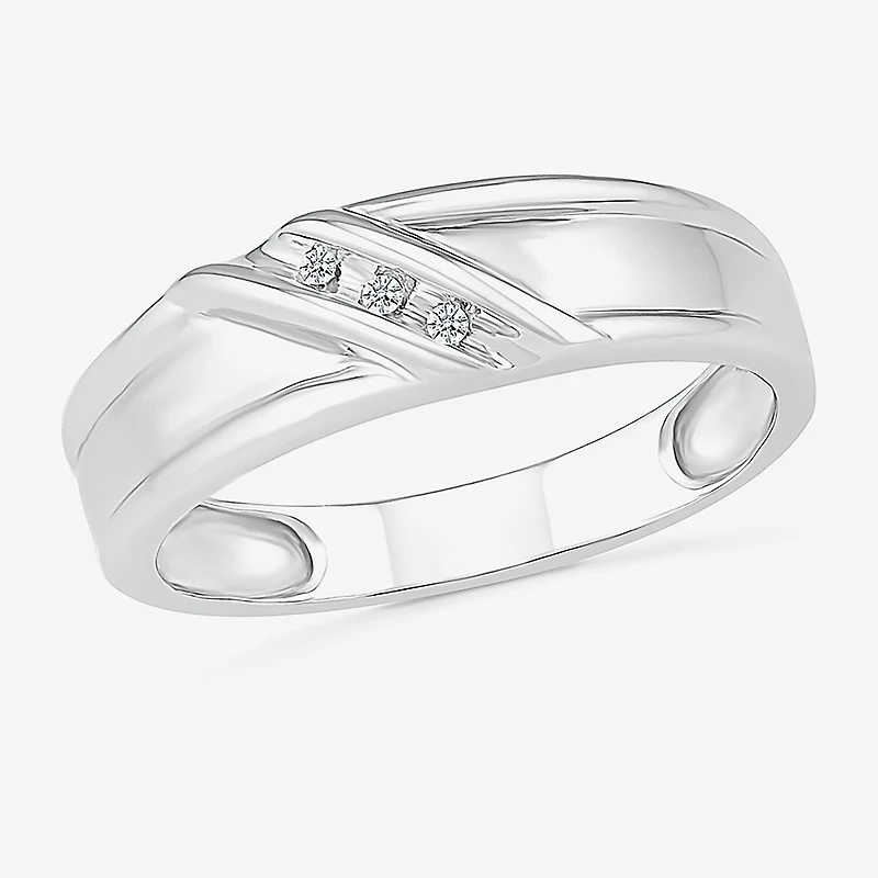 4.60mm Unisex Adult 1/10 CT. T.W. Natural White Diamond 10K Gold Round Side Stone Wedding Ring Set