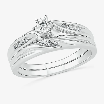 4.60mm Unisex Adult 1/10 CT. T.W. Natural White Diamond 10K Gold Round Side Stone Wedding Ring Set