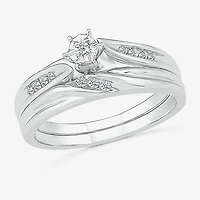 4.60mm Unisex Adult 1/10 CT. T.W. Natural White Diamond 10K Gold Round Side Stone Wedding Ring Set