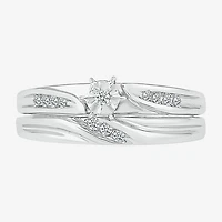 4.60mm Unisex Adult 1/10 CT. T.W. Natural White Diamond 10K Gold Round Side Stone Wedding Ring Set