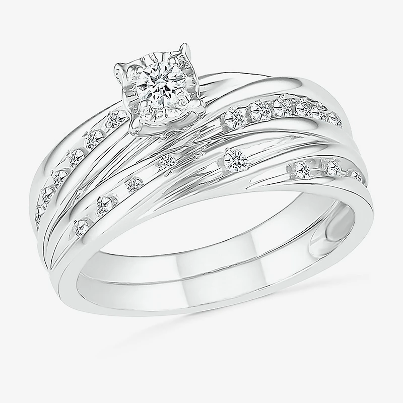4.25mm Unisex Adult 1/2 CT. T.W. Natural White Diamond 10K Gold Round Side Stone Wedding Ring Set