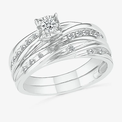 4.25mm Unisex Adult 1/2 CT. T.W. Natural White Diamond 10K Gold Round Side Stone Wedding Ring Set