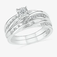 4.25mm Unisex Adult 1/2 CT. T.W. Natural White Diamond 10K Gold Round Side Stone Wedding Ring Set