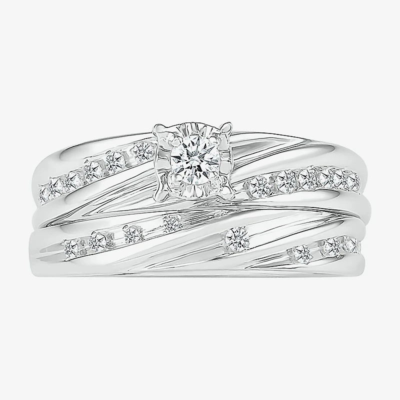 4.25mm Unisex Adult 1/2 CT. T.W. Natural White Diamond 10K Gold Round Side Stone Wedding Ring Set
