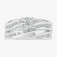 4.25mm Unisex Adult 1/2 CT. T.W. Natural White Diamond 10K Gold Round Side Stone Wedding Ring Set
