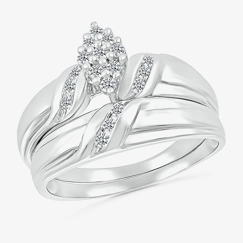 4.00mm Unisex Adult 1/3 CT. T.W. Natural White Diamond 10K Gold Marquise Wedding Ring Set