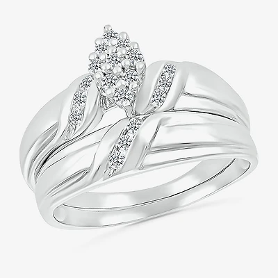4.00mm Unisex Adult 1/3 CT. T.W. Natural White Diamond 10K Gold Marquise Wedding Ring Set