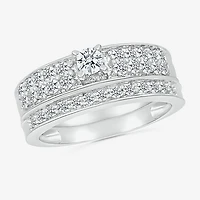 5.00mm Unisex Adult 1 CT. T.W. Natural White Diamond 10K Gold Round Side Stone Wedding Ring Set