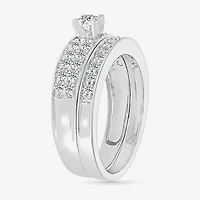 5.00mm Unisex Adult 1 CT. T.W. Natural White Diamond 10K Gold Round Side Stone Wedding Ring Set
