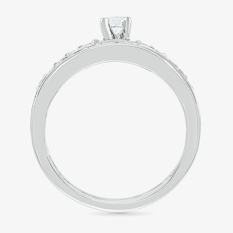 5.00mm Unisex Adult 1 CT. T.W. Natural White Diamond 10K Gold Round Side Stone Wedding Ring Set