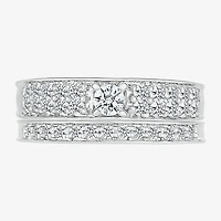 5.00mm Unisex Adult 1 CT. T.W. Natural White Diamond 10K Gold Round Side Stone Wedding Ring Set