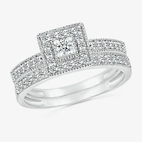 6.65mm Unisex Adult 5/8 CT. T.W. Natural White Diamond 10K Gold Halo Side Stone Ring Set