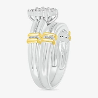 5.10mm Unisex Adult 1/4 CT. T.W. Natural White Diamond 10K Two Tone Gold Marquise Halo Side Stone Ring Set