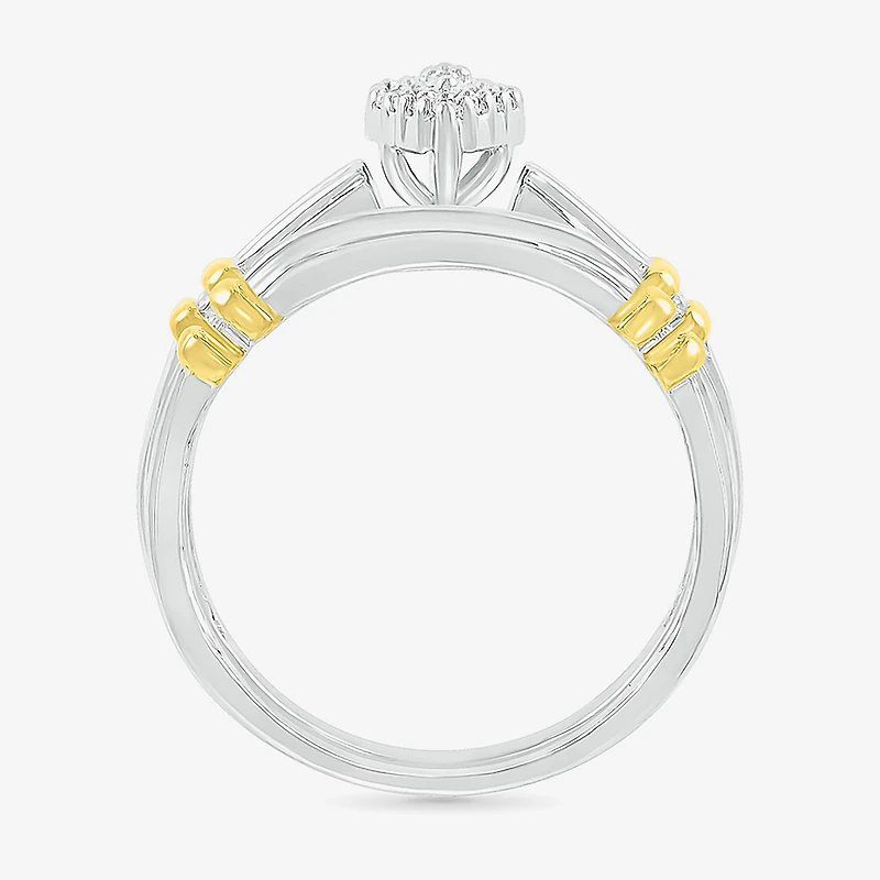 5.10mm Unisex Adult 1/4 CT. T.W. Natural White Diamond 10K Two Tone Gold Marquise Halo Side Stone Ring Set