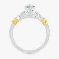 5.10mm Unisex Adult 1/4 CT. T.W. Natural White Diamond 10K Two Tone Gold Marquise Halo Side Stone Ring Set