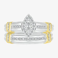 5.10mm Unisex Adult 1/4 CT. T.W. Natural White Diamond 10K Two Tone Gold Marquise Halo Side Stone Ring Set