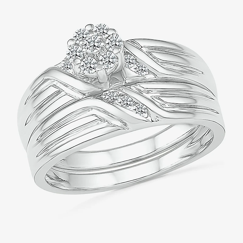 4.00mm Unisex Adult 1/3 CT. T.W. Natural White Diamond 10K Gold Round Wedding Ring Set