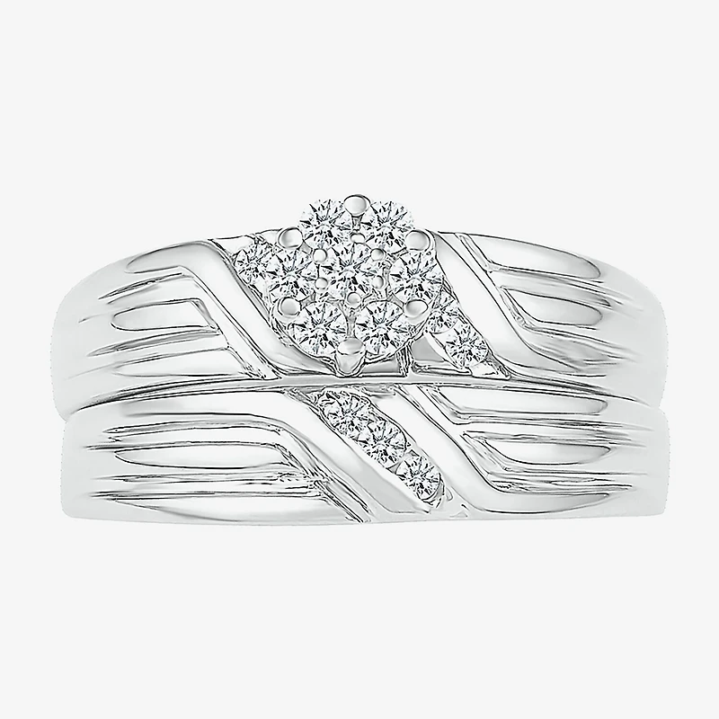 4.00mm Unisex Adult 1/3 CT. T.W. Natural White Diamond 10K Gold Round Wedding Ring Set