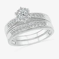 6.00mm Unisex Adult 1/2 CT. T.W. Natural White Diamond 10K Gold Round Halo Side Stone Ring Set