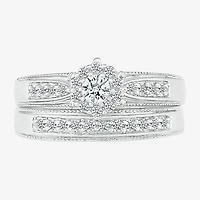 6.00mm Unisex Adult 1/2 CT. T.W. Natural White Diamond 10K Gold Round Halo Side Stone Ring Set