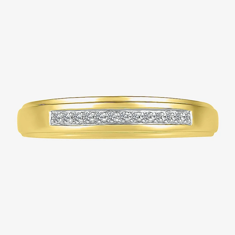 3.60mm Unisex Adult 1/5 CT. Natural White Diamond 10K Gold Round Side Stone Wedding Ring Set